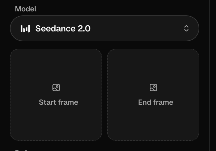 The video generator's Start and End frame slots — drop your image into Start Frame to animate from it, or add an End Frame too for a start-to-end morph.